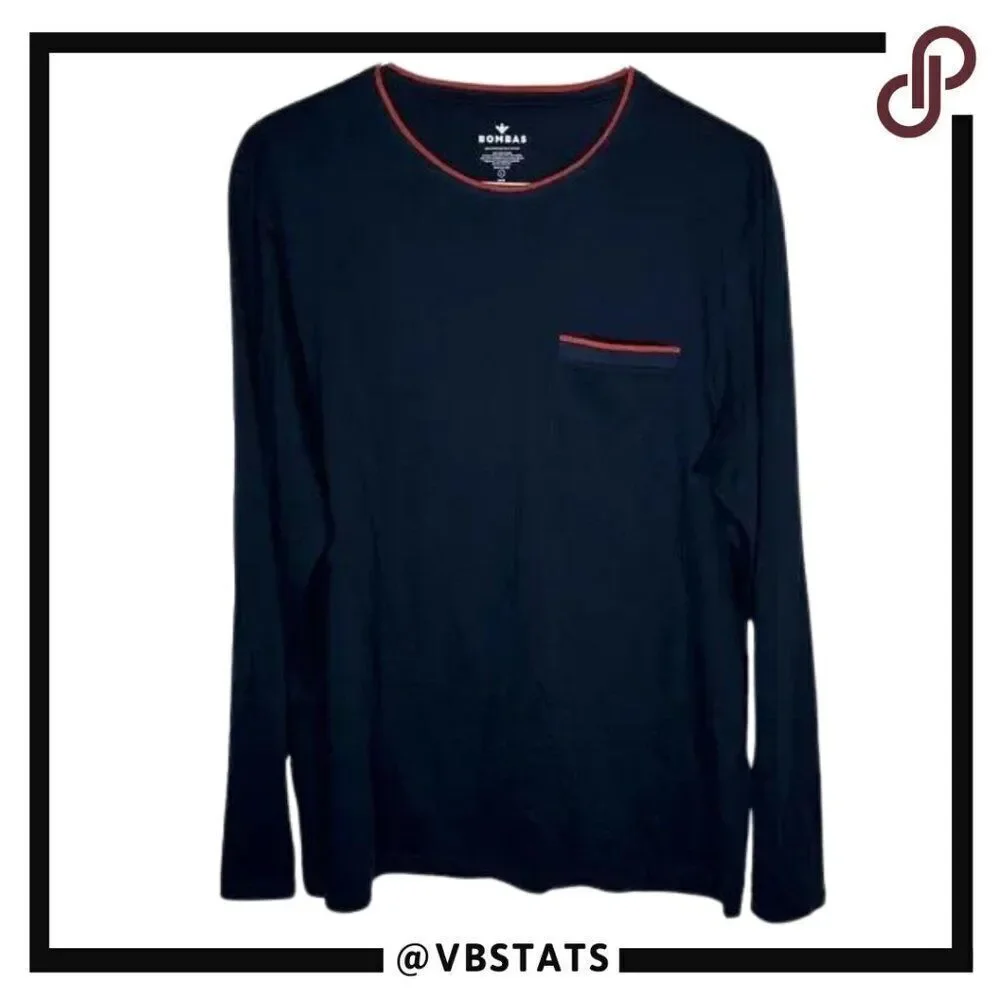 Bombas 100% Pima cotton Men's long sleeve shirt size Large in Navy with Red Trim